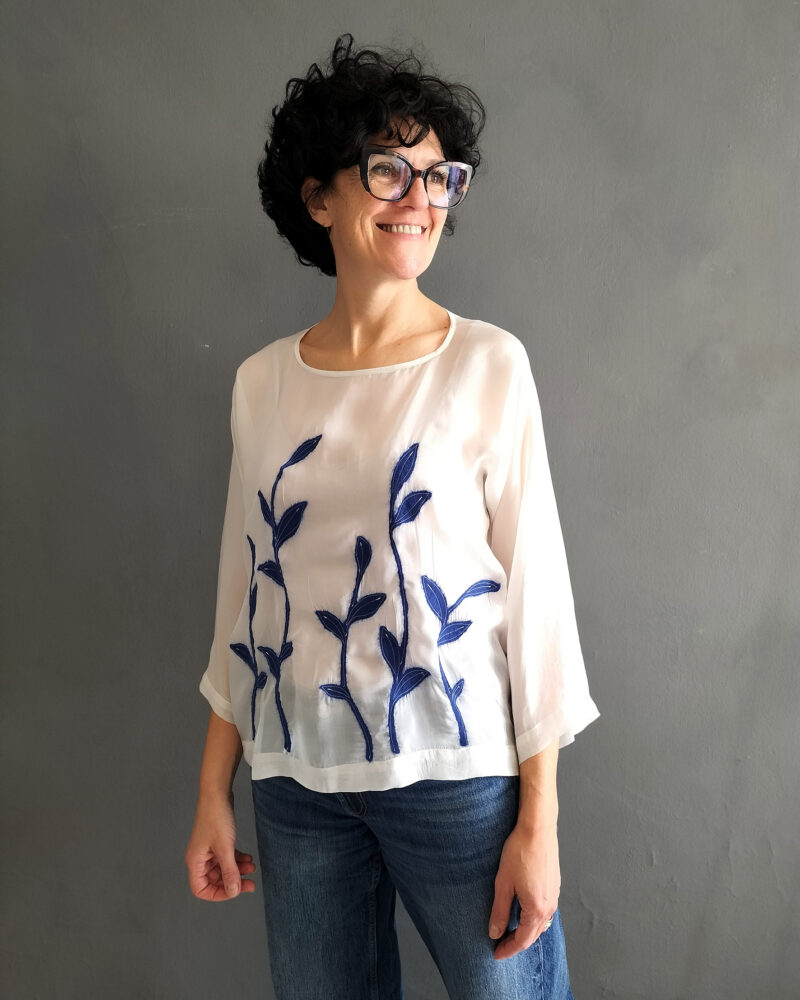 Blusa Foliage in chiffon di seta